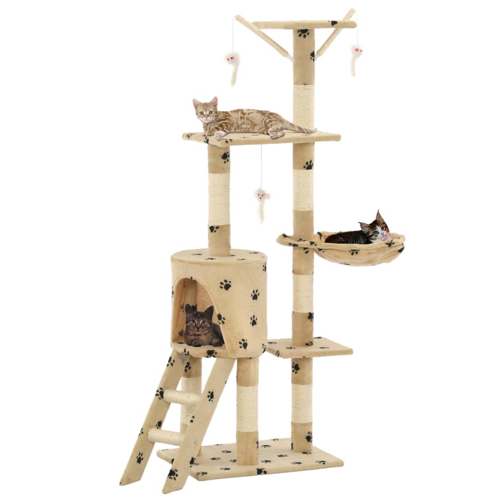Kattenkrabpaal Met Sisal Krabpalen 138 Cm Pootafdrukken Beige