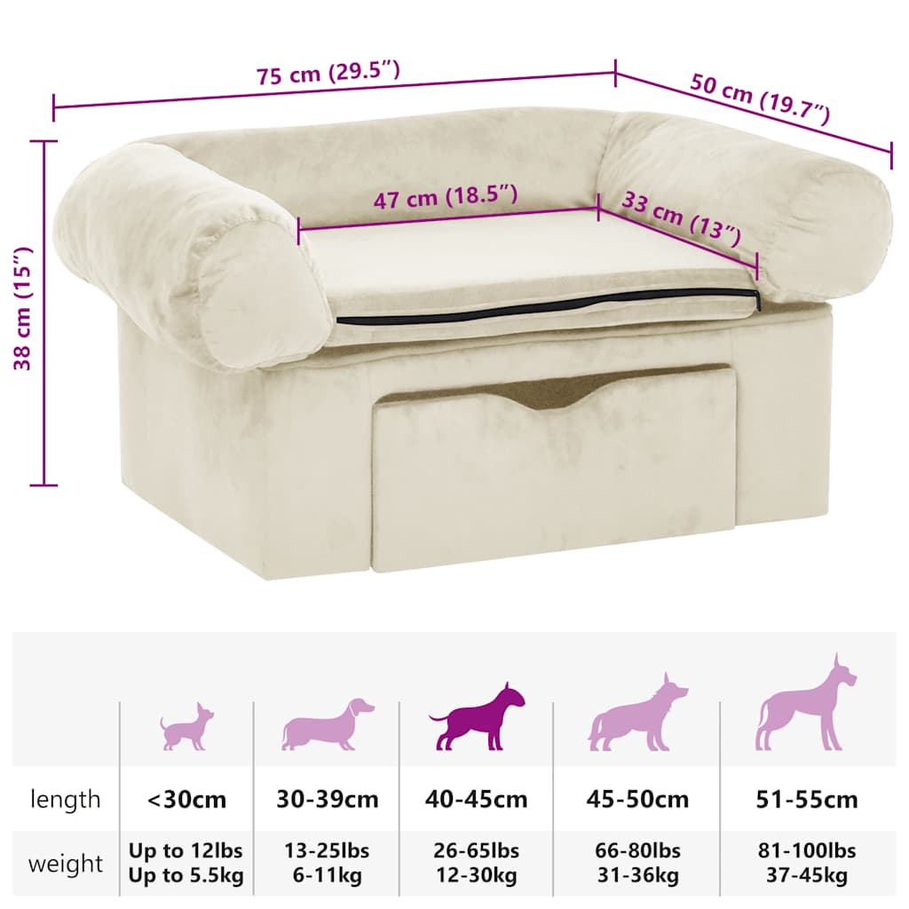 Hondenbank Met Lade 75X50X38 Cm Pluche Kleurig