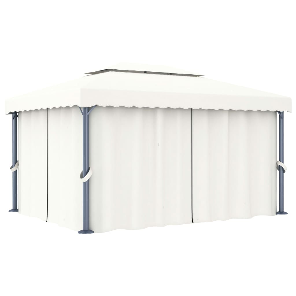Prieel Met Gordijn En Led-Lichtslinger Wit