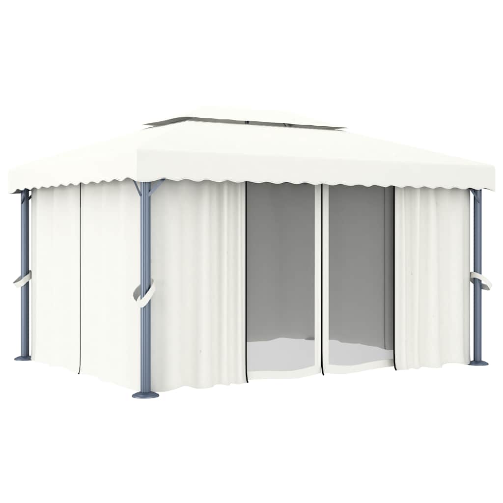 Prieel Met Gordijn En Led-Lichtslinger Wit