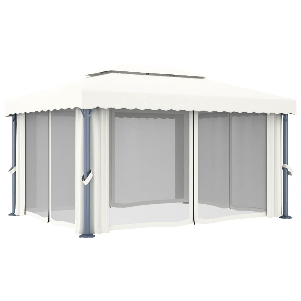 Prieel Met Gordijn En Led-Lichtslinger Wit