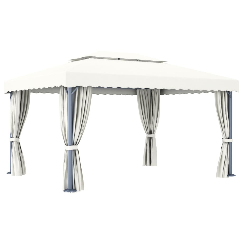 Prieel Met Gordijn En Led-Lichtslinger Wit