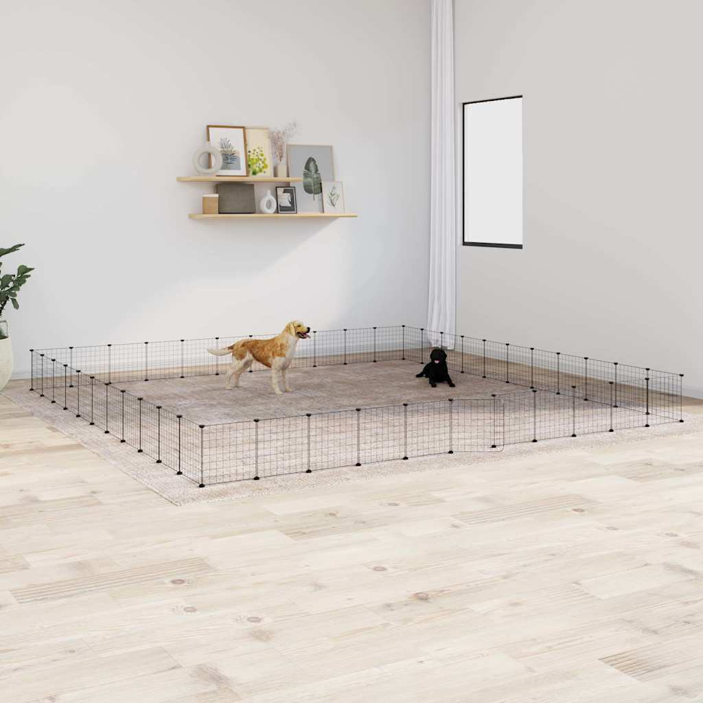 Huisdierkooi Met 8 Panelen, Zwart, 70X70X35 Cm, Staal