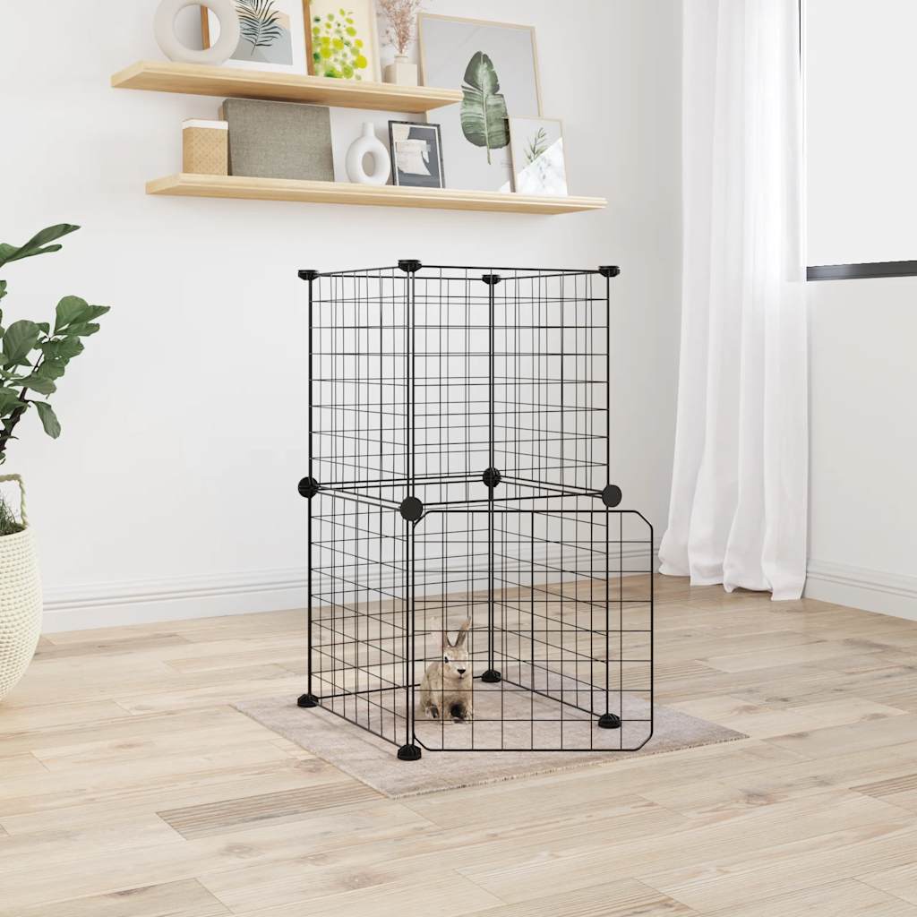 Huisdierenkooi Met Deur 60 Panelen 35X35 Cm Staal Zwart