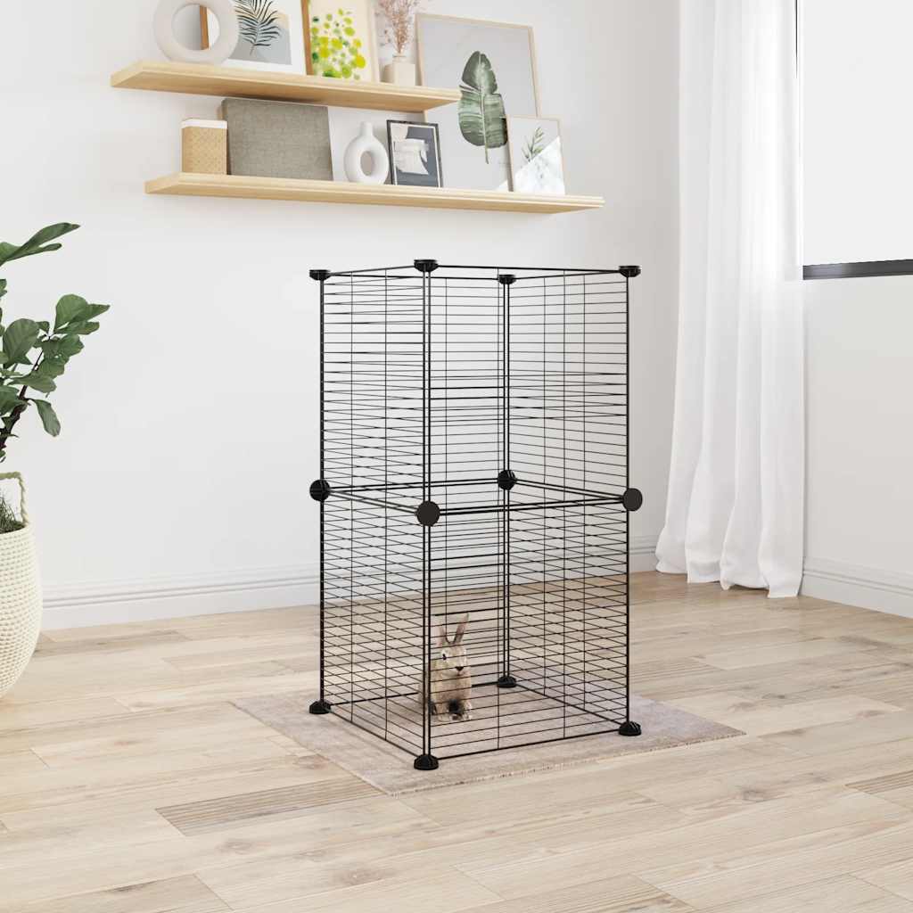 Huisdierenkooi Met Deur 60 Panelen 35X35 Cm Staal Zwart