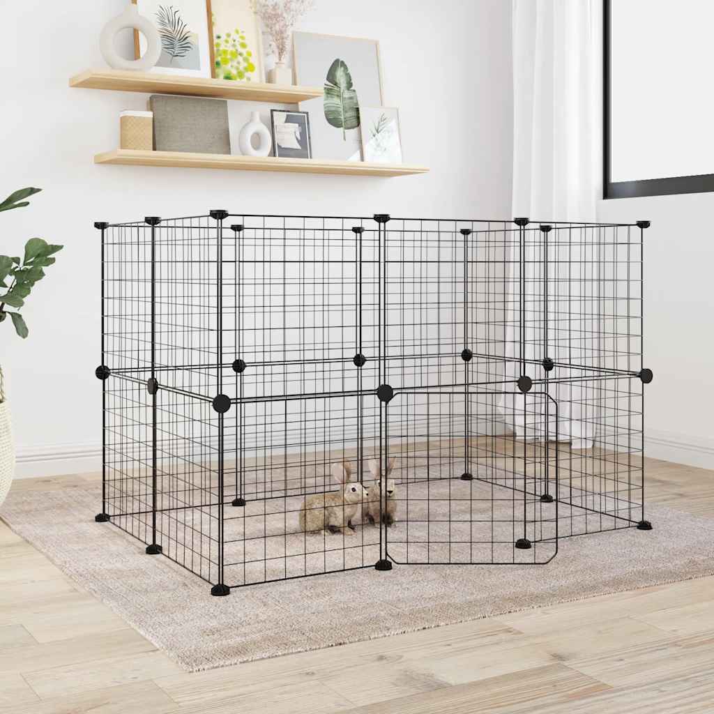 Huisdierenkooi Met Deur 60 Panelen 35X35 Cm Staal Zwart