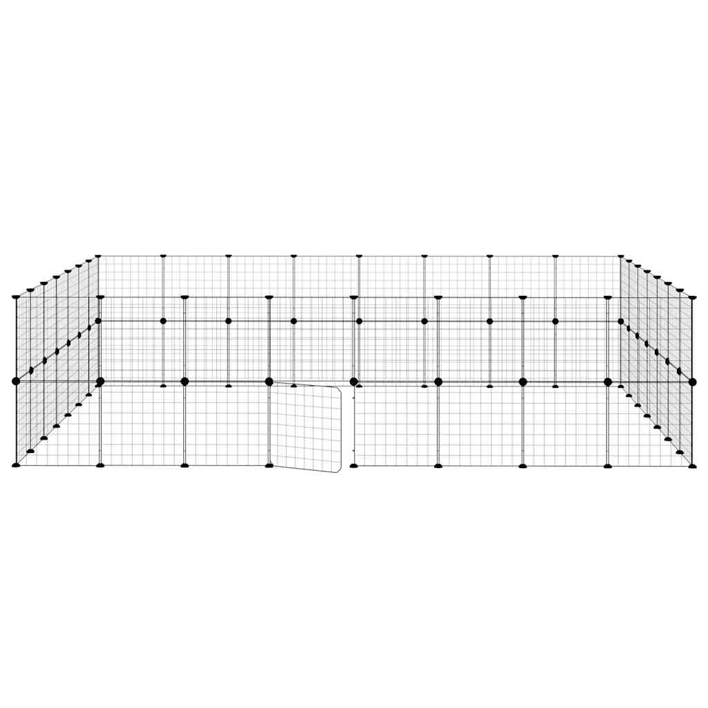 Huisdierenkooi Met Deur 60 Panelen 35X35 Cm Staal Zwart