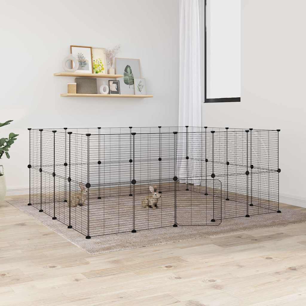Huisdierenkooi Met Deur 60 Panelen 35X35 Cm Staal Zwart