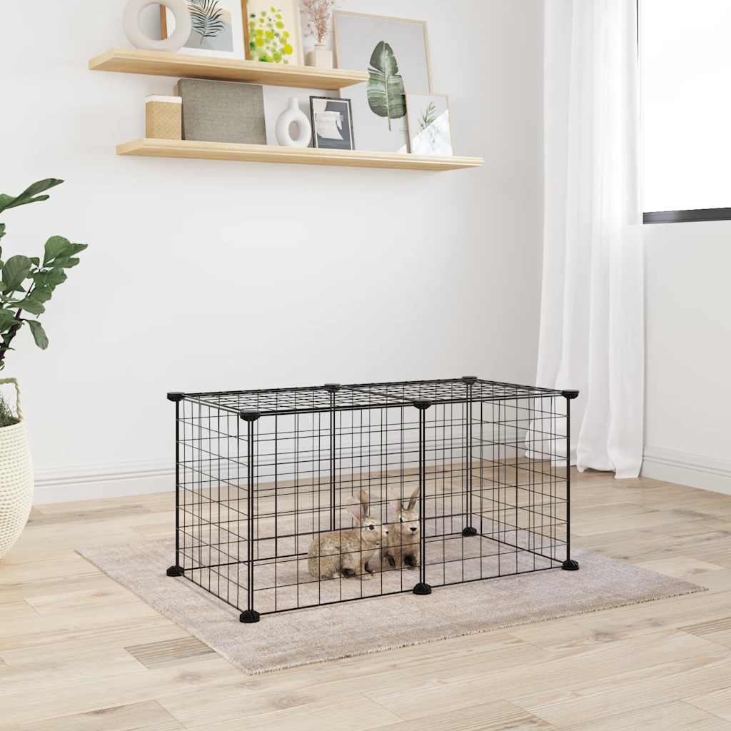 Huisdierenkooi Met Deur 8 Panelen 70X35X35 Cm Staal Zwart