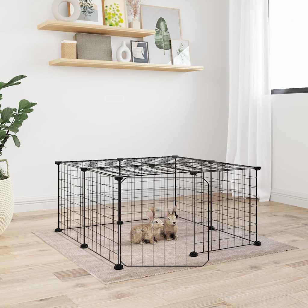 Huisdierenkooi Met Deur 8 Panelen 70X35X35 Cm Staal Zwart