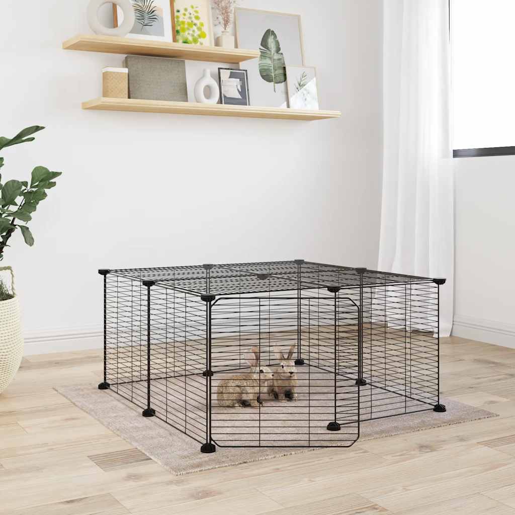 Huisdierenkooi Met Deur 8 Panelen 70X35X35 Cm Staal Zwart