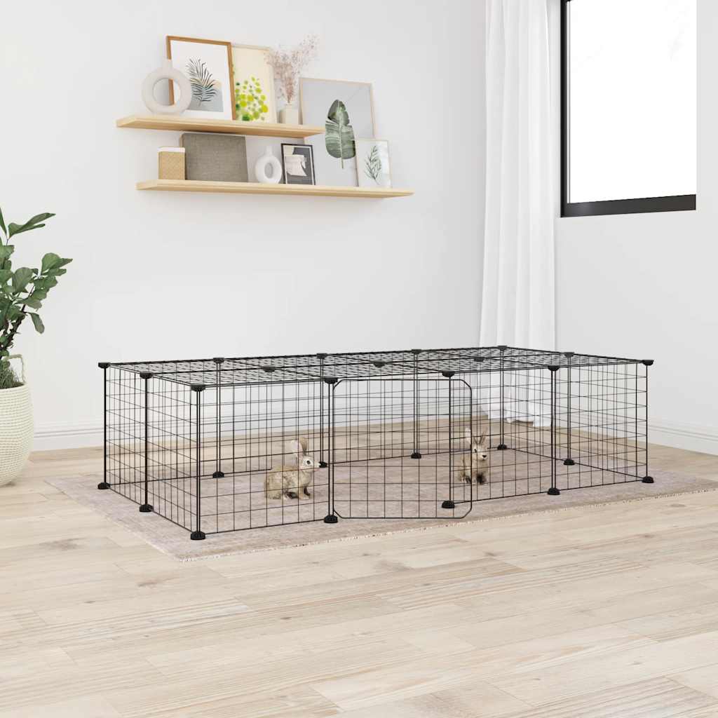 Huisdierenkooi Met Deur 8 Panelen 70X35X35 Cm Staal Zwart