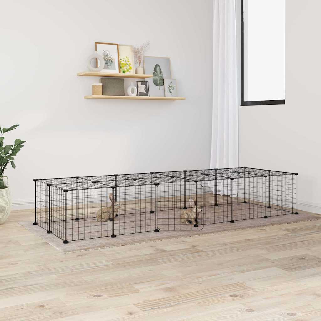 Huisdierenkooi Met Deur 8 Panelen 70X35X35 Cm Staal Zwart