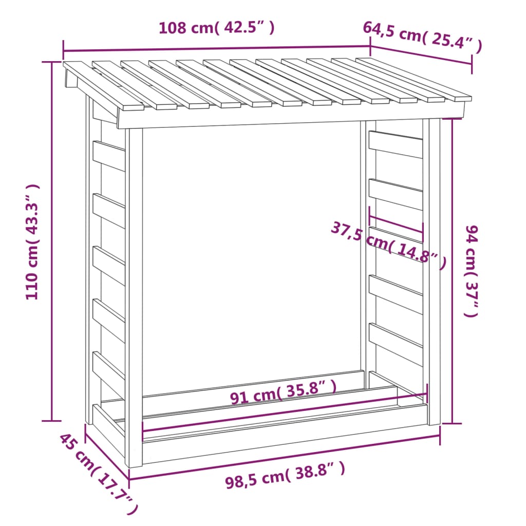 Haardhoutrek 108X64,5X110 Cm Massief Grenenhout