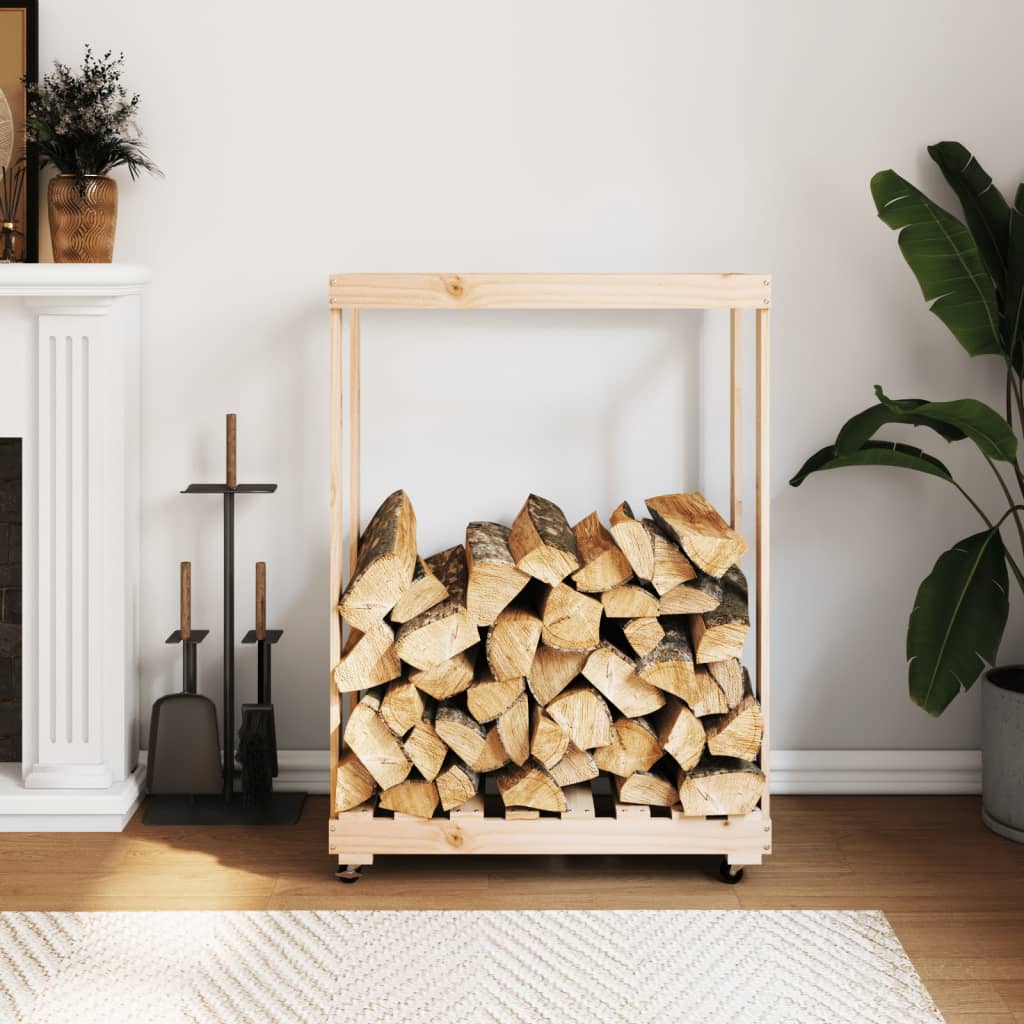 Houtblokhouder Met Wielen 76,5X40X108 Cm Massief Grenenhout