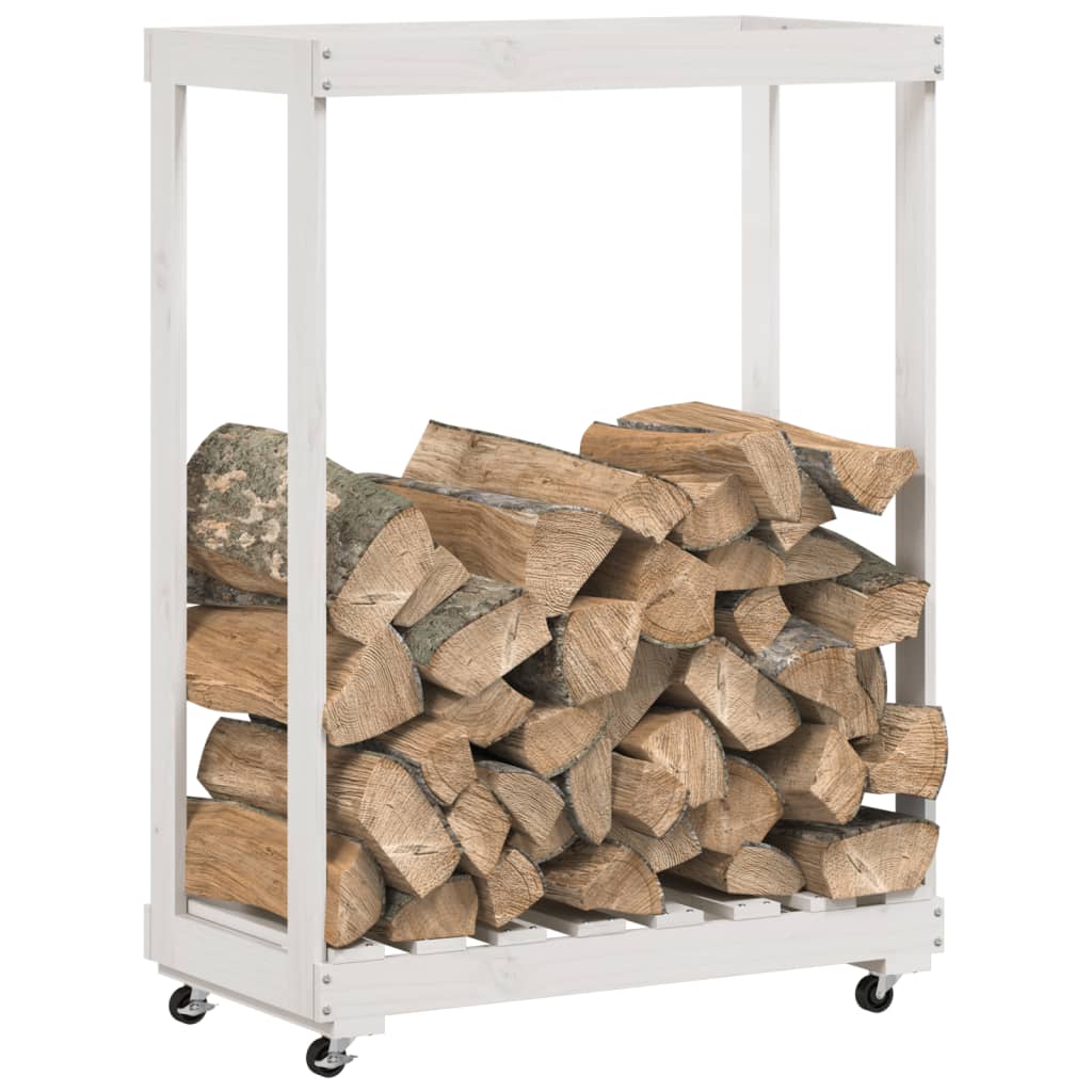 Houtblokhouder Met Wielen 76,5X40X108 Cm Massief Grenenhout