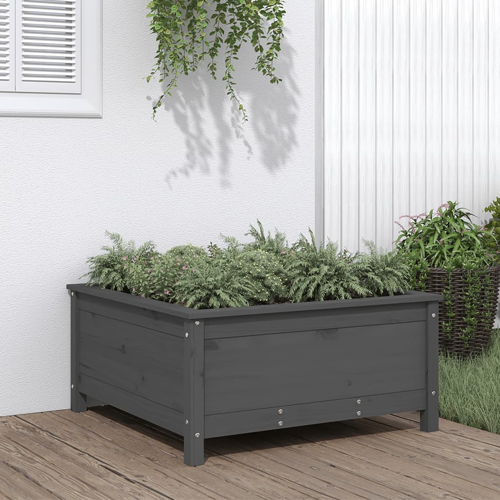 Plantenbak Verhoogd 119,5X82,5X78 Cm Massief Grenenhout Grijs