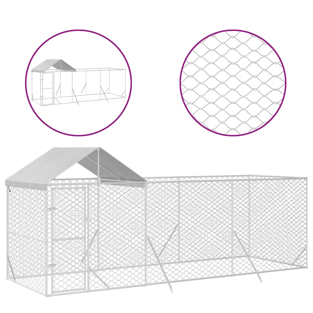 Hondenkennel Met Dak 6X2X2,5 M Gegalvaniseerd Staal Zilverkleur