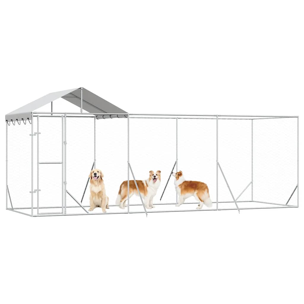 Hondenkennel Met Dak 6X2X2,5 M Gegalvaniseerd Staal Zilverkleur