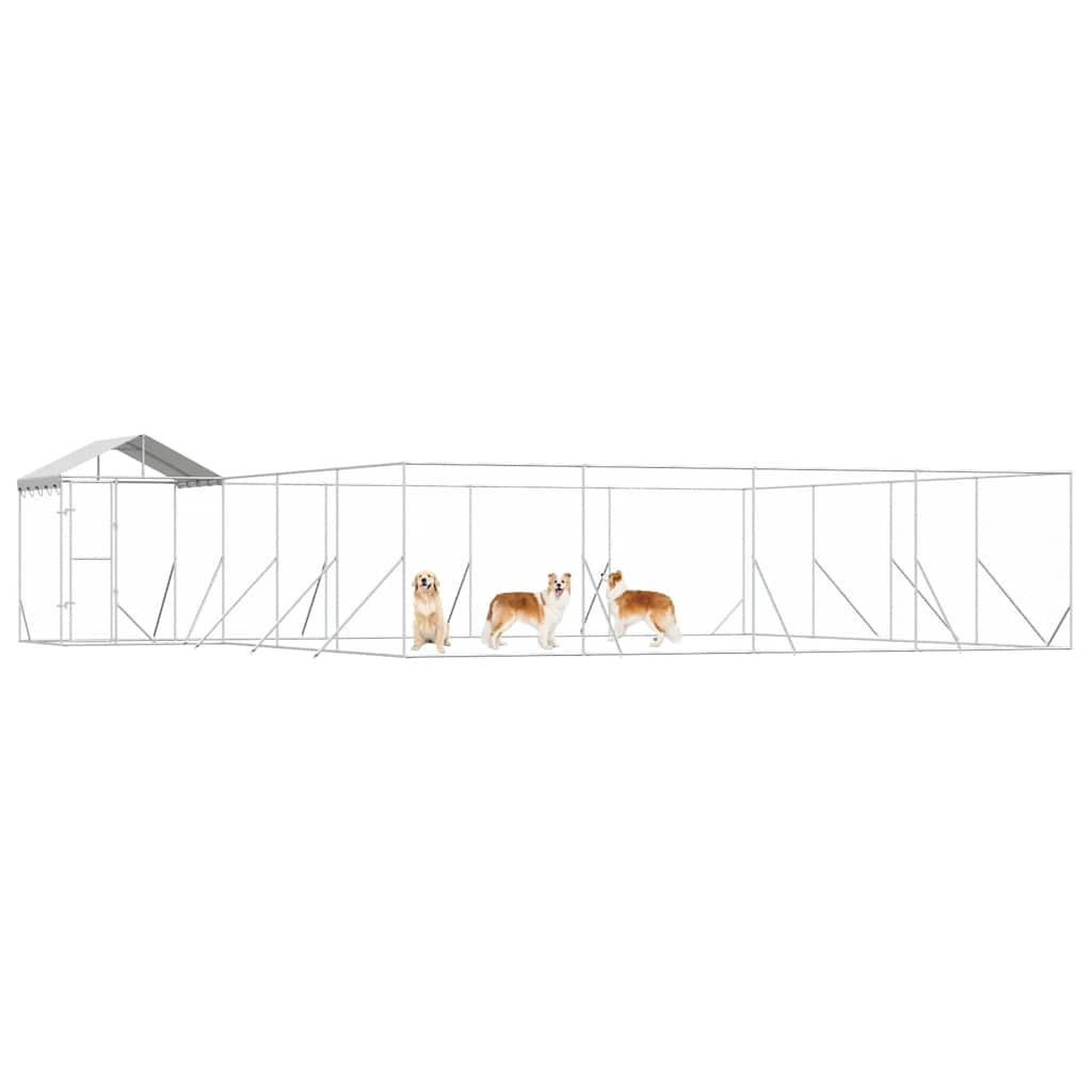Hondenkennel Met Dak 10X8X2,5 M Gegalvaniseerd Staal Zilver