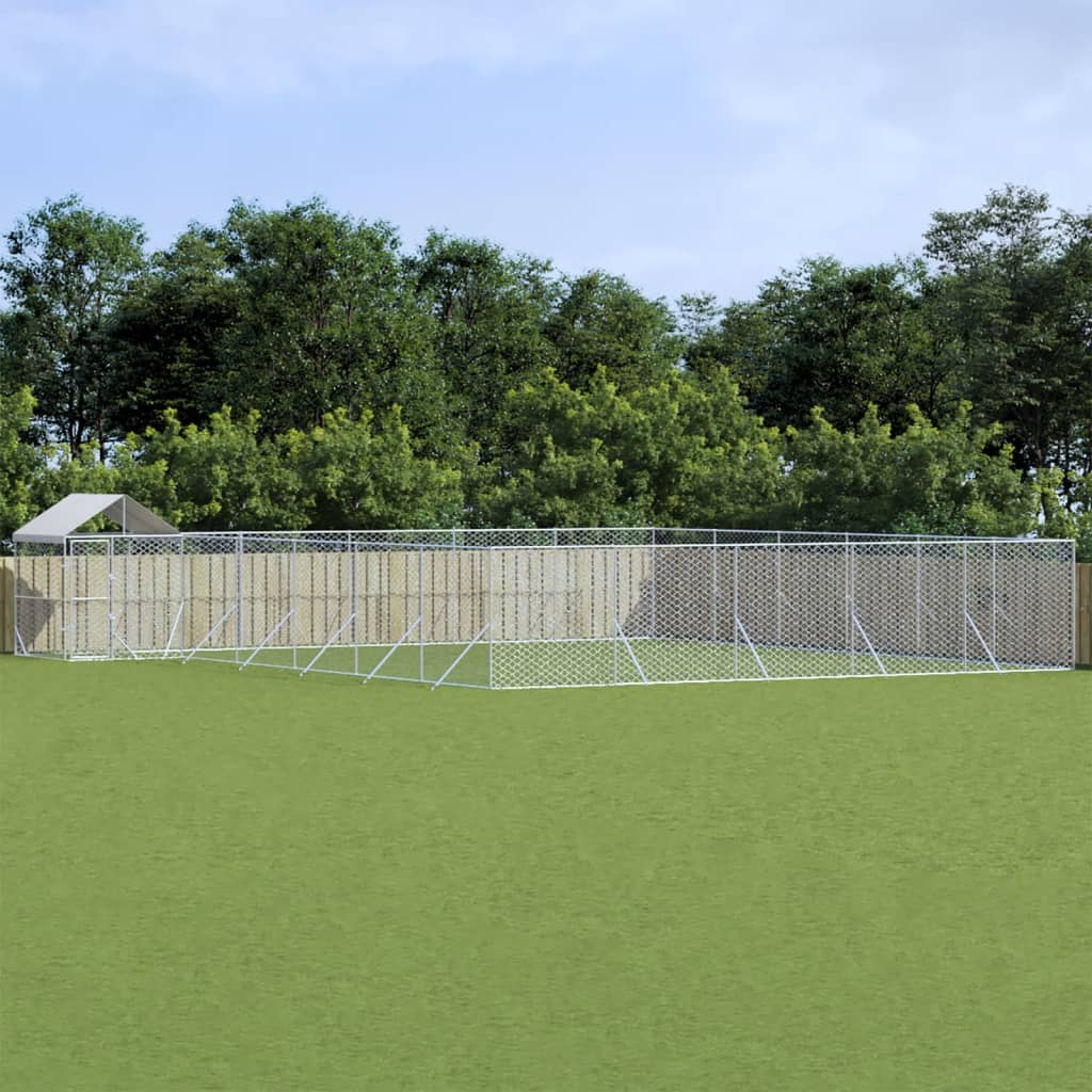 Hondenkennel Met Dak 10X8X2,5 M Gegalvaniseerd Staal Zilver