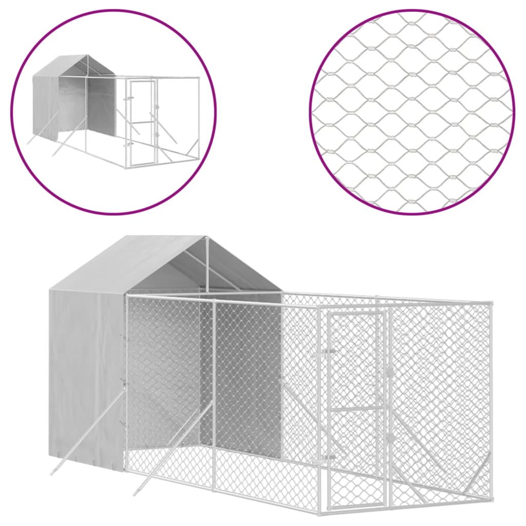 Hondenkennel Met Dak 2X6X2,5 M Gegalvaniseerd Staal Zilverkleur