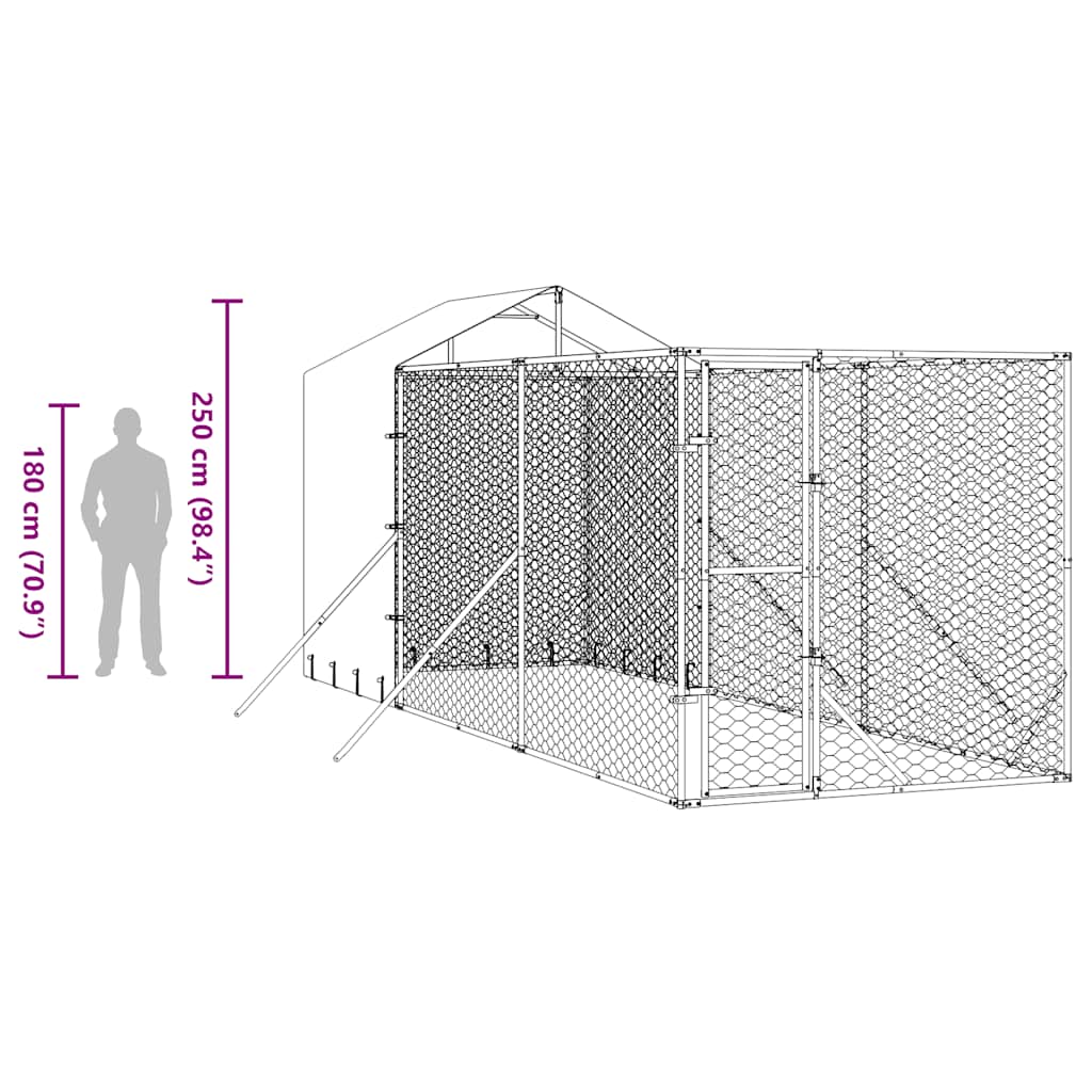 Hondenkennel Met Dak 2X6X2,5 M Gegalvaniseerd Staal Zilverkleur