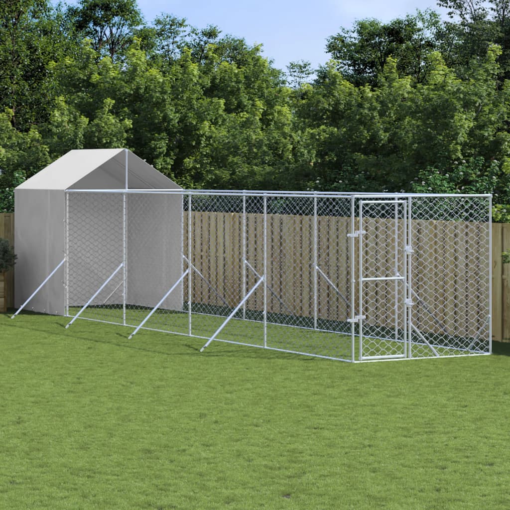 Hondenkennel Met Dak 2X6X2,5 M Gegalvaniseerd Staal Zilverkleur