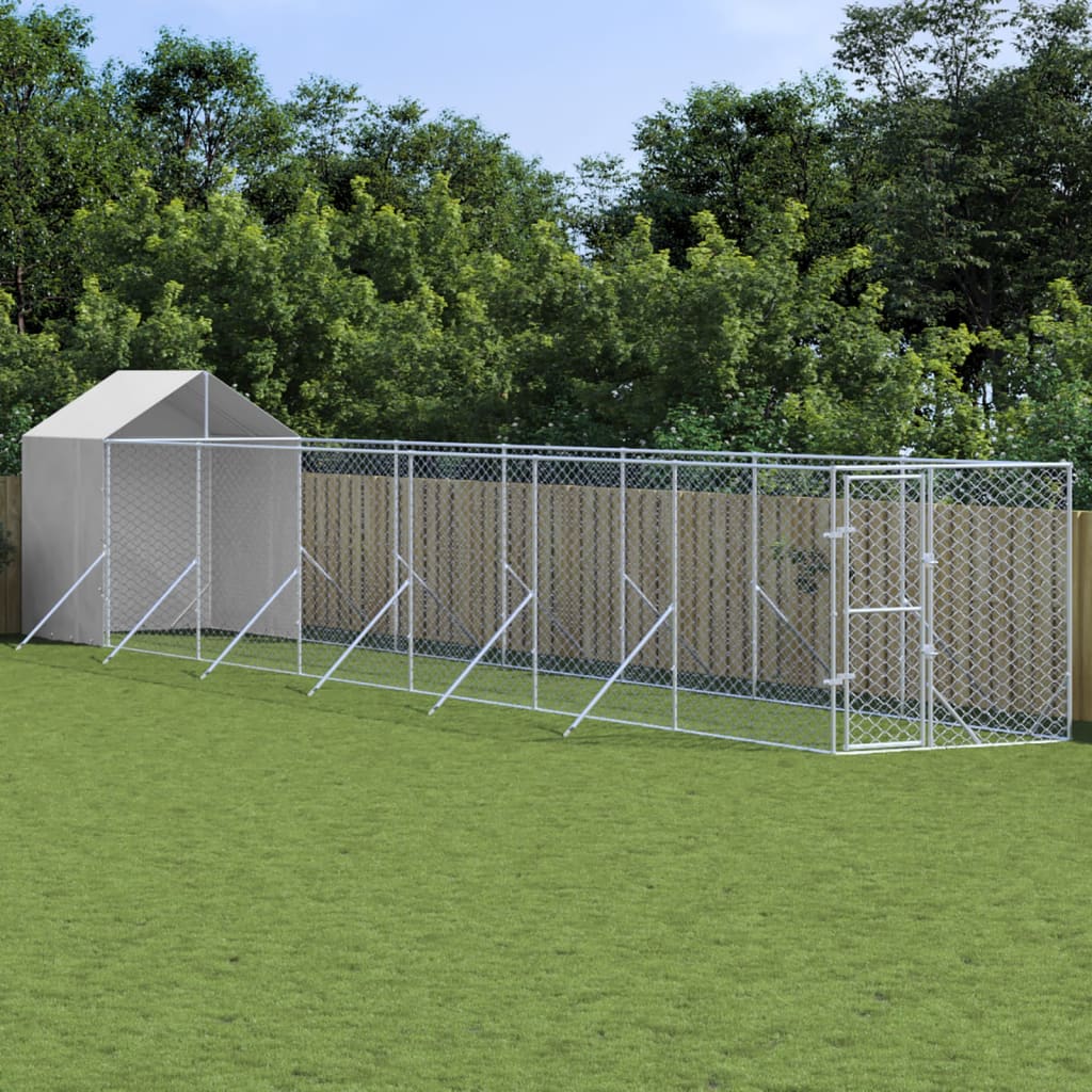 Hondenkennel Met Dak 2X6X2,5 M Gegalvaniseerd Staal Zilverkleur
