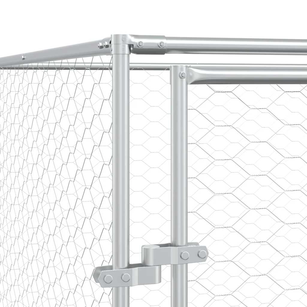 Hondenkennel Met Dak 4X4X2,5 M Gegalvaniseerd Staal Zilver
