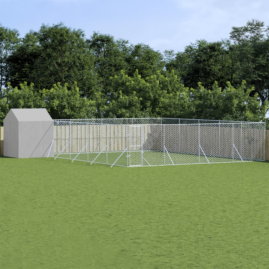 Hondenkennel Met Dak 4X4X2,5 M Gegalvaniseerd Staal Zilver