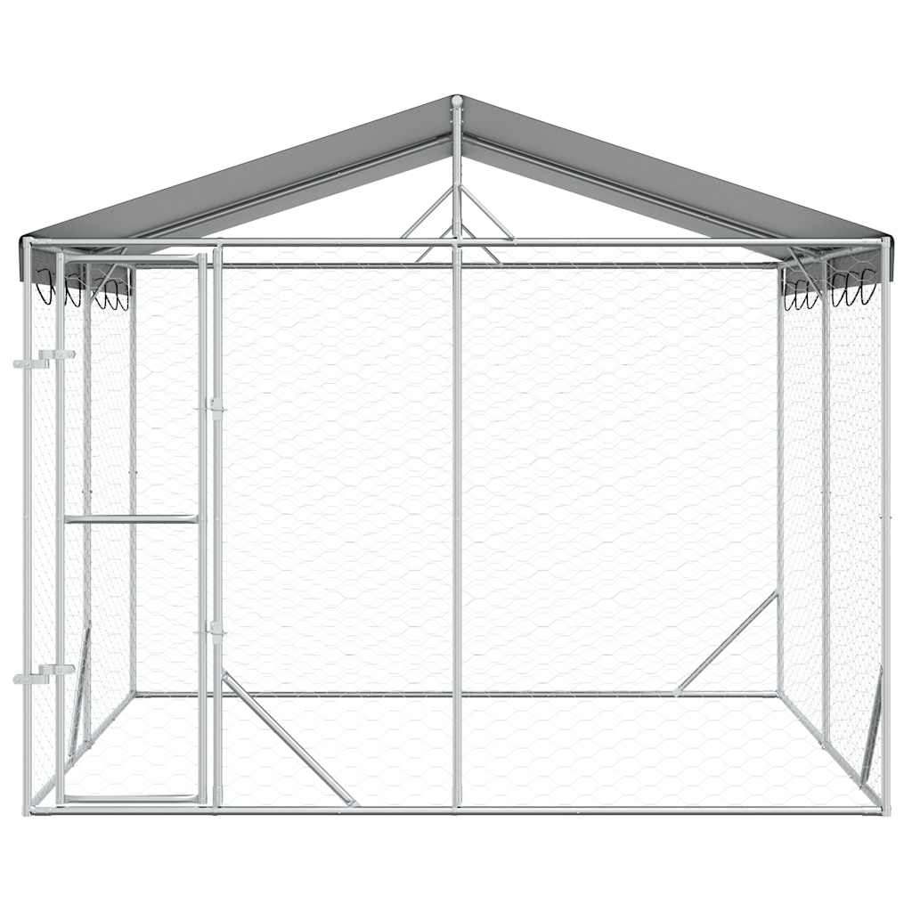 Hondenkennel Met Dak 3X3X2,5 M Gegalvaniseerd Staal Zilverkleur