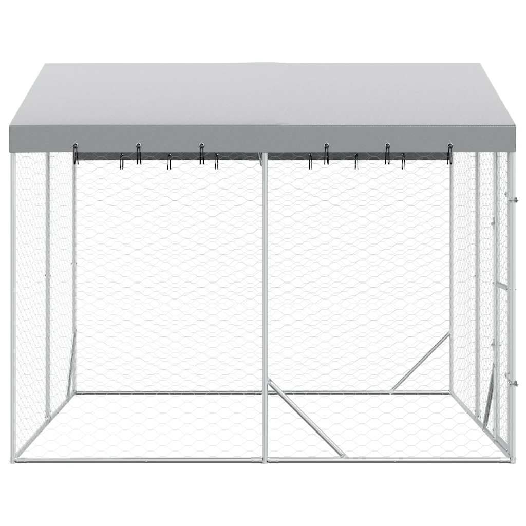 Hondenkennel Met Dak 3X3X2,5 M Gegalvaniseerd Staal Zilverkleur