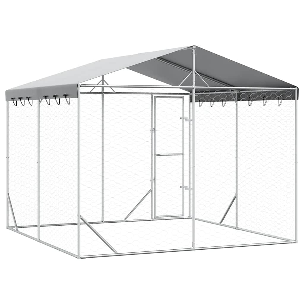 Hondenkennel Met Dak 3X3X2,5 M Gegalvaniseerd Staal Zilverkleur
