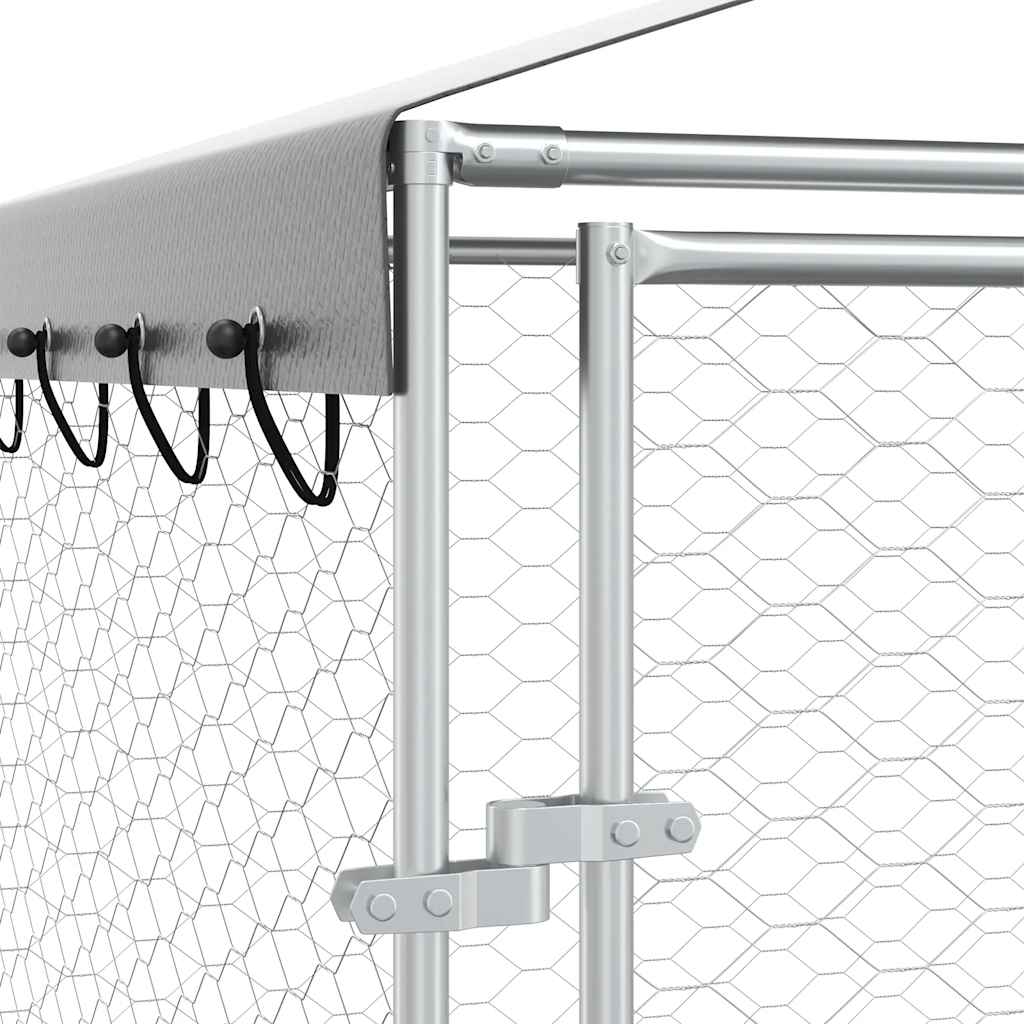 Hondenkennel Met Dak 3X3X2,5 M Gegalvaniseerd Staal Zilverkleur