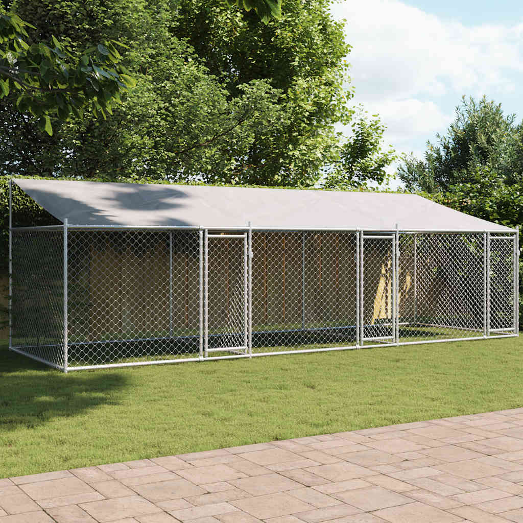 Hondenkooi Met Dak Zilver 400 X 200 X 256 Cm Staal En Pe
