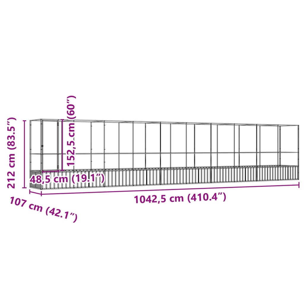 Volière Met Verlengstuk 1042,5X107X212 M Staal Zilverkleurig