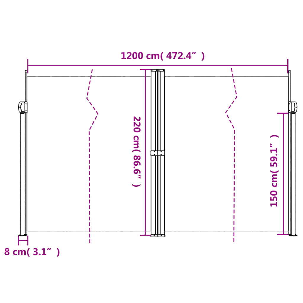 Tuinscherm Uittrekbaar 220X1200 Cm Crèmekleurig