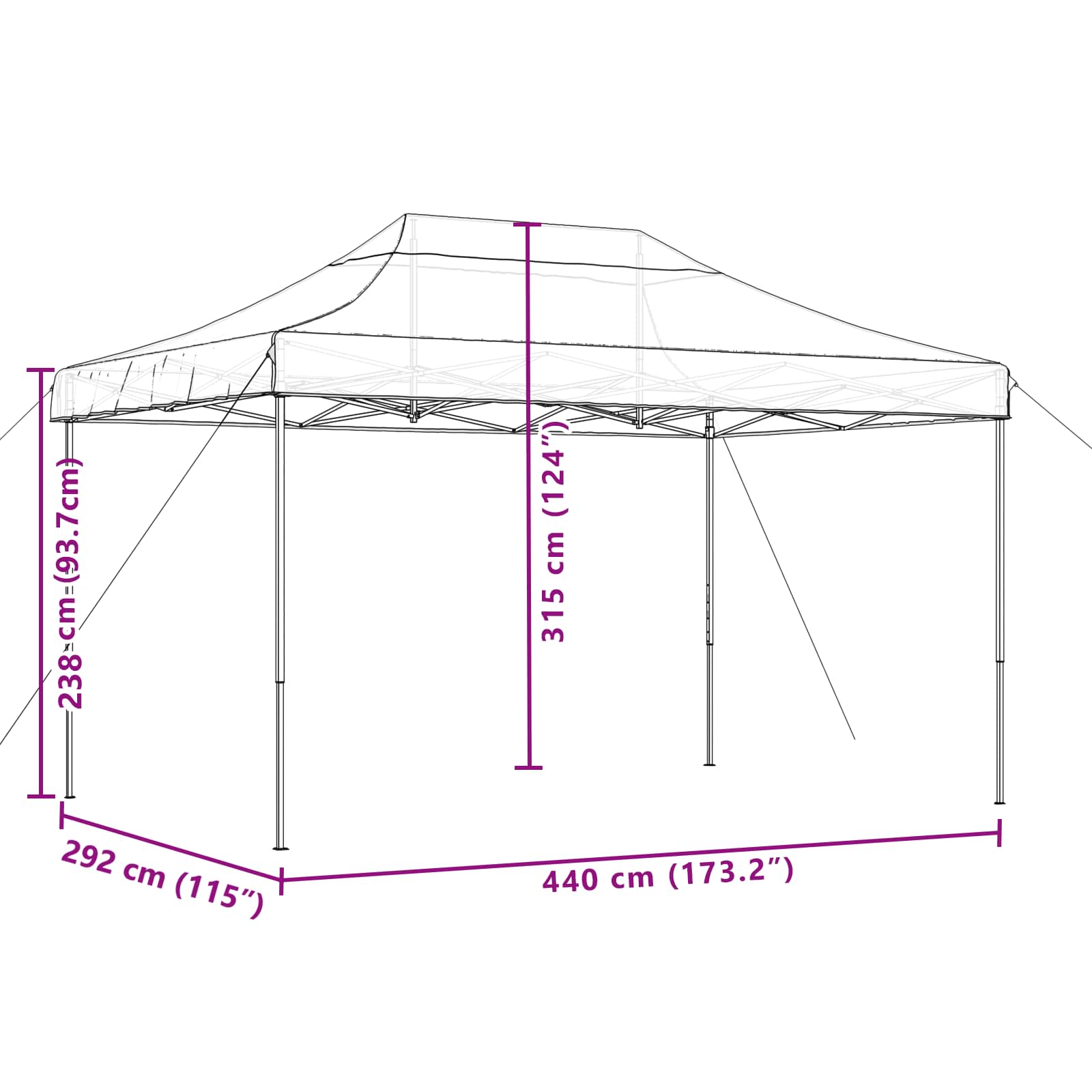Partytent Inklapbaar Pop-Up 440X292X315 Cm