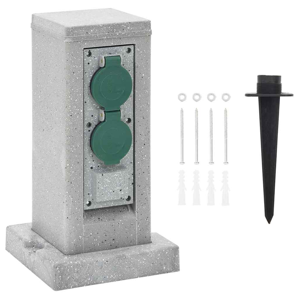 Tuinstopcontact Grondpin 4-Wegs Steen-Look 16X16X29,5 Cm Grijs