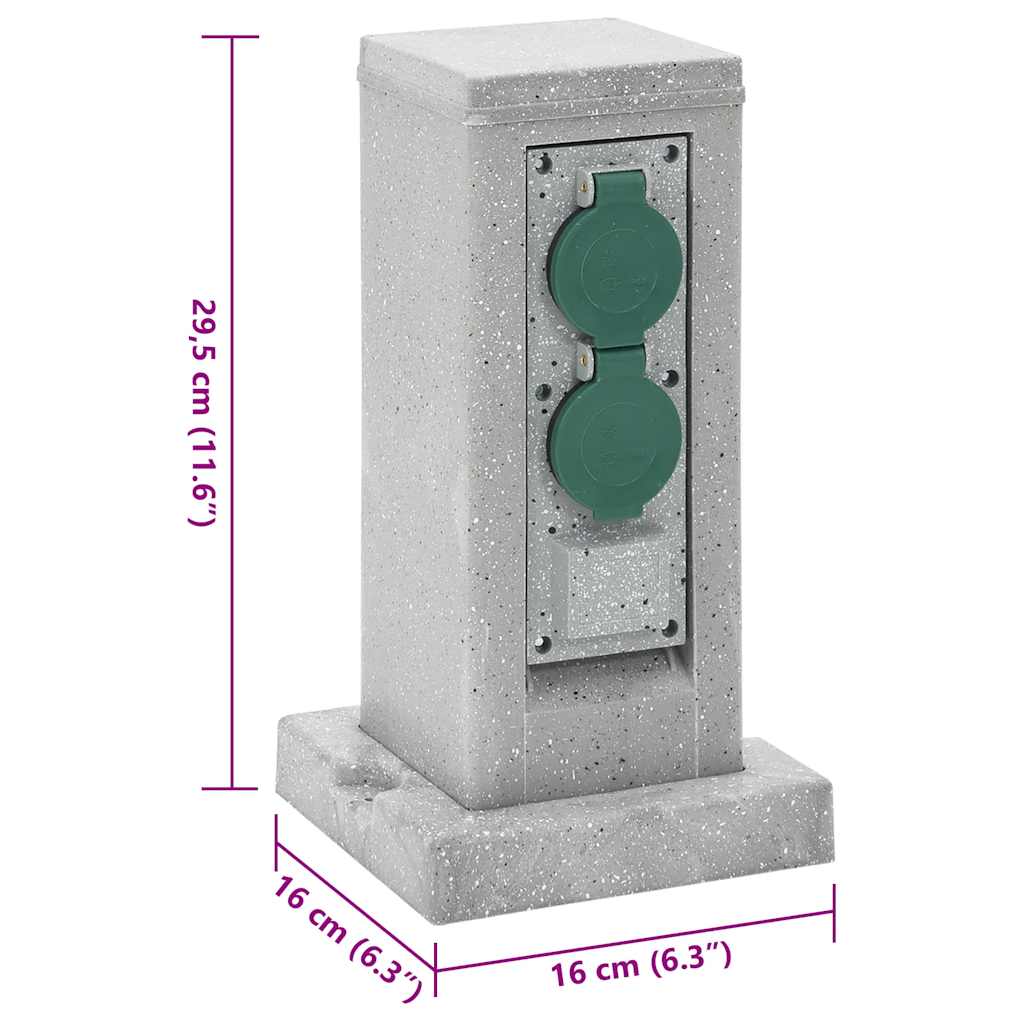 Tuinstopcontact Grondpin 4-Wegs Steen-Look 16X16X29,5 Cm Grijs