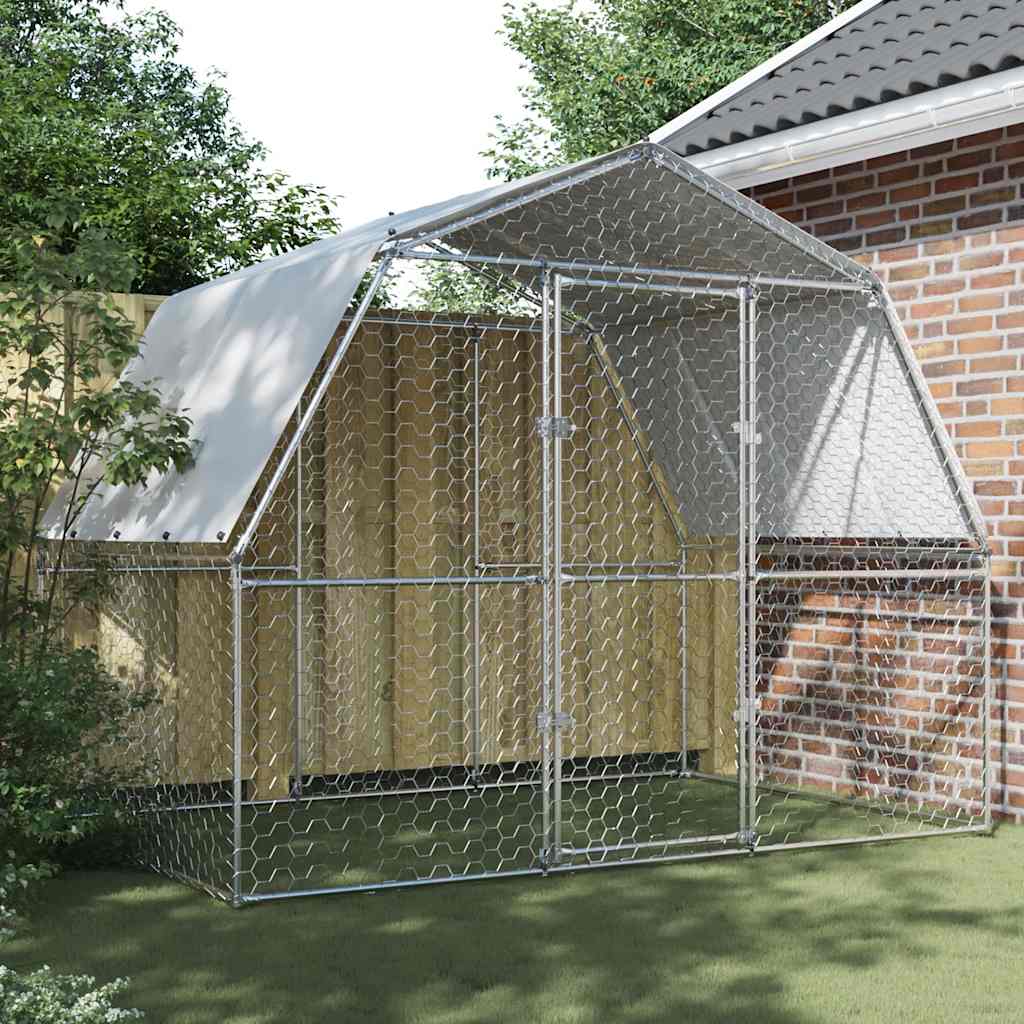 Kippenhokken Met Dak En Deur Gegalvaniseerd Staal Zilverkleurig