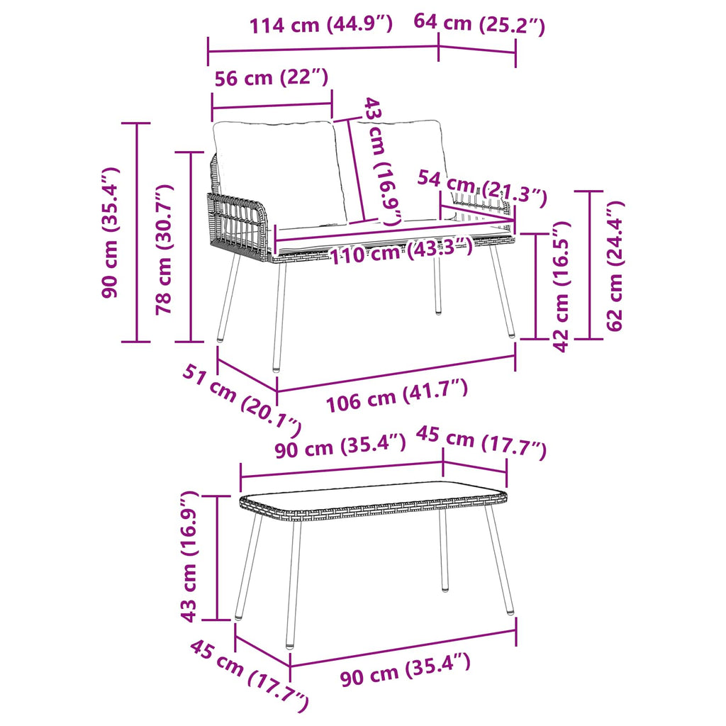 Tuin Eettafelset 2 St Poly Rattan