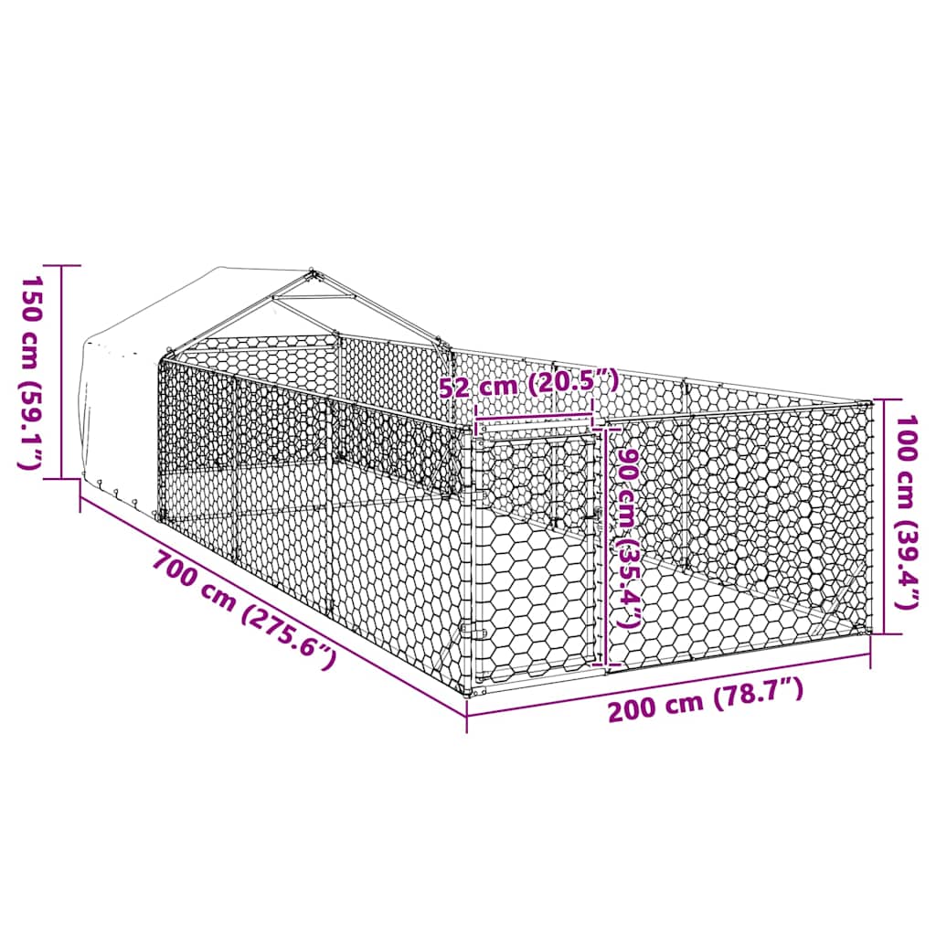 Hondenkennel Met Ren 7X2X1,5 M Gegalvaniseerd Staal