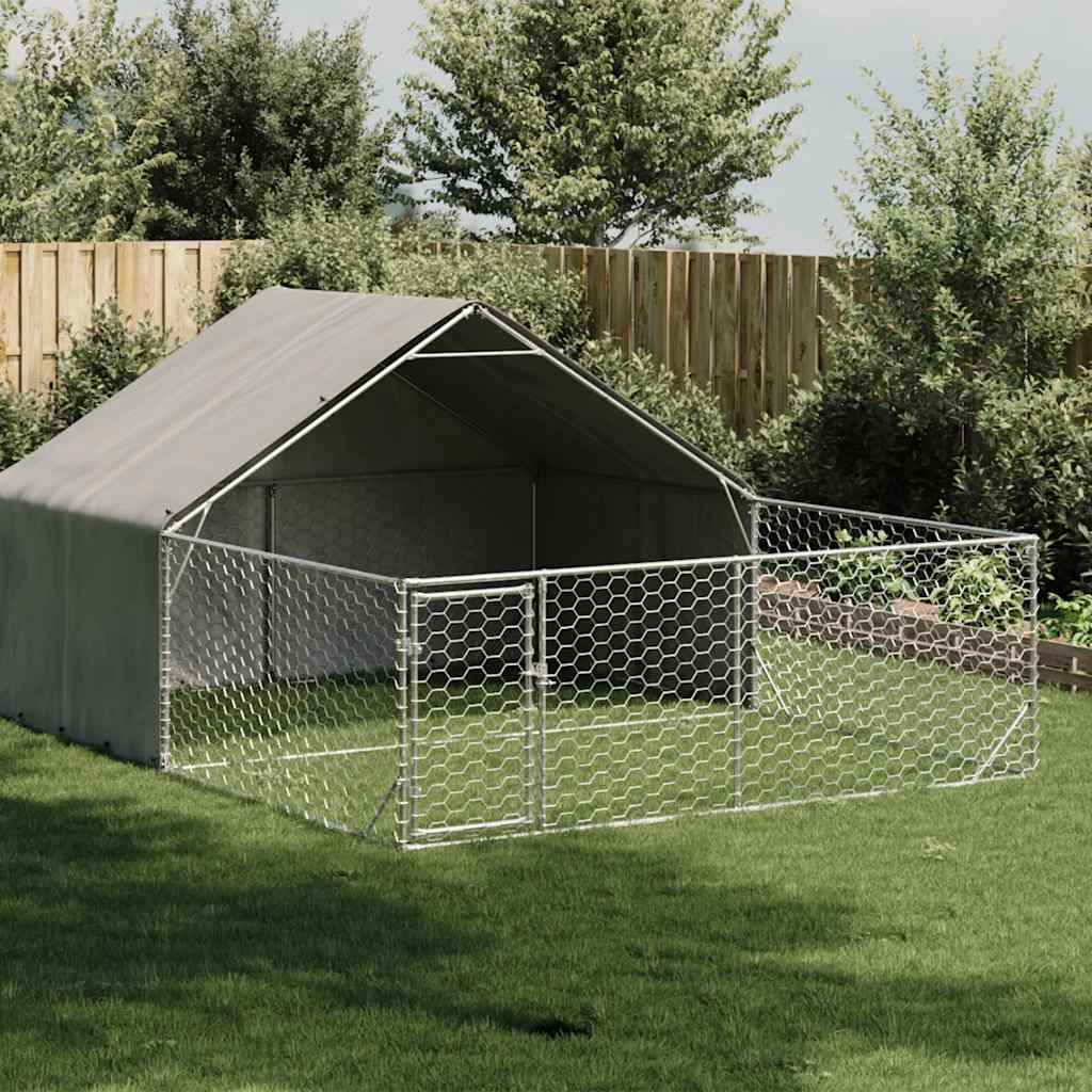 Hondenkennel Met Ren 7X2X1,5 M Gegalvaniseerd Staal