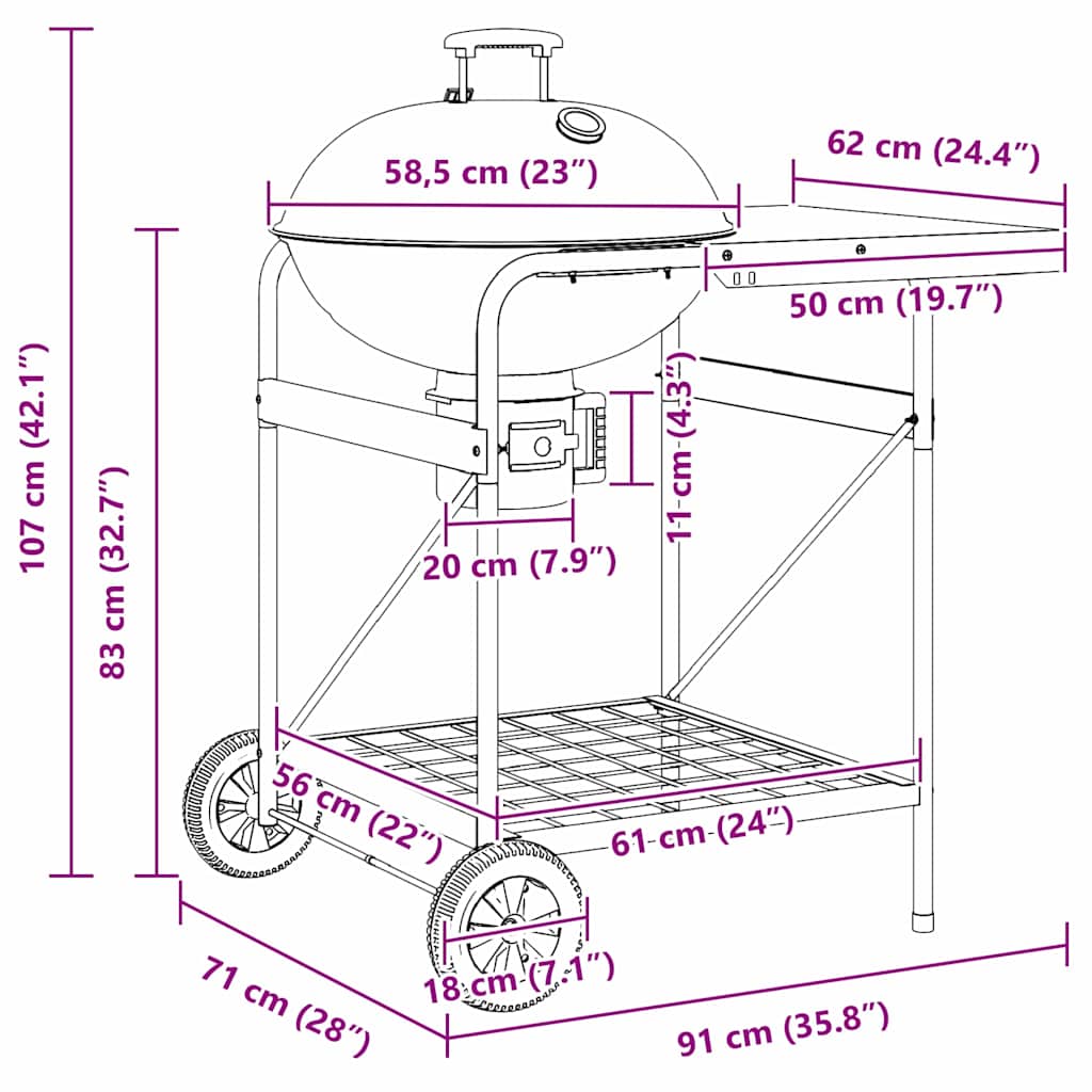 Buiten Grill 91 X 71 X 107 Cm Metaal Zwart