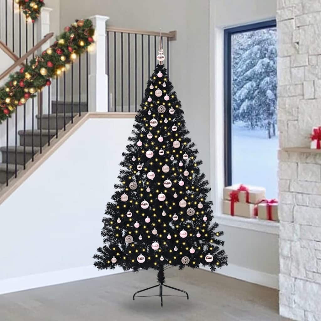 Kunstmatig Voorverlicht Kerstboom Met 300 Led Zwart 240 Cm Pvc Zwart