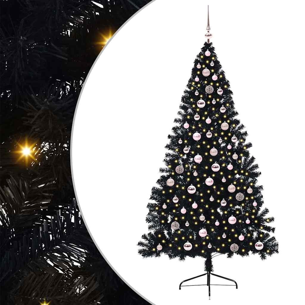 Kunstmatig Voorverlicht Kerstboom Met 300 Led Zwart 240 Cm Pvc Zwart