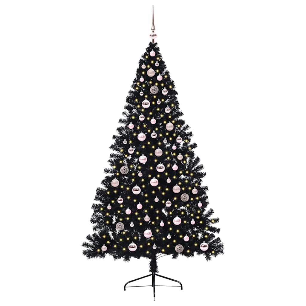 Kunstmatig Voorverlicht Kerstboom Met 300 Led Zwart 240 Cm Pvc Zwart