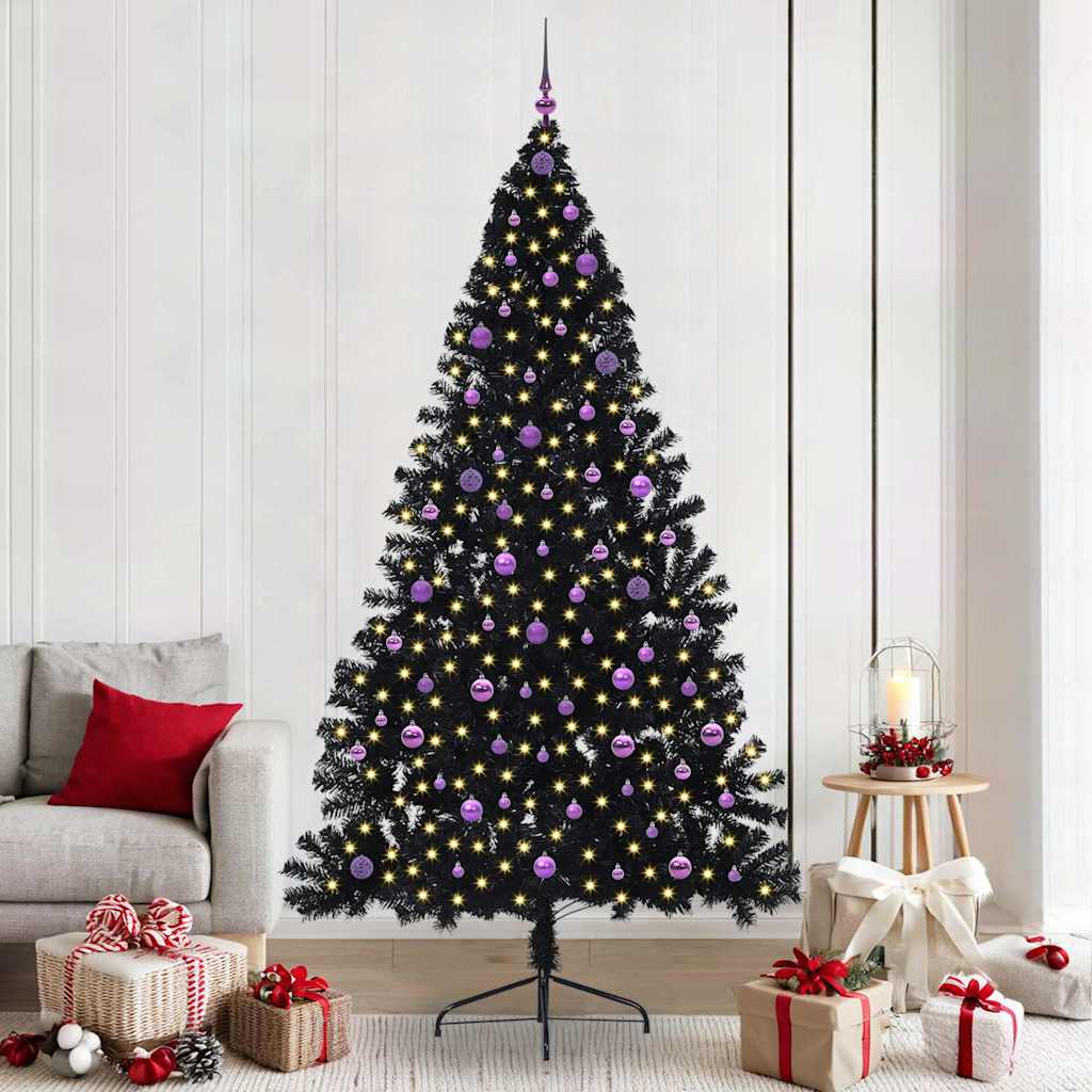 Kunstmatig Voorverlicht Kerstboom Met 300 Led Zwart 240 Cm Pvc Zwart